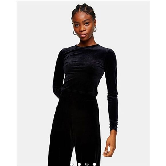 NWT - Topshop women’s 8 velour velvet Bardot off shoulder crop top black goth - Picture 1 of 9